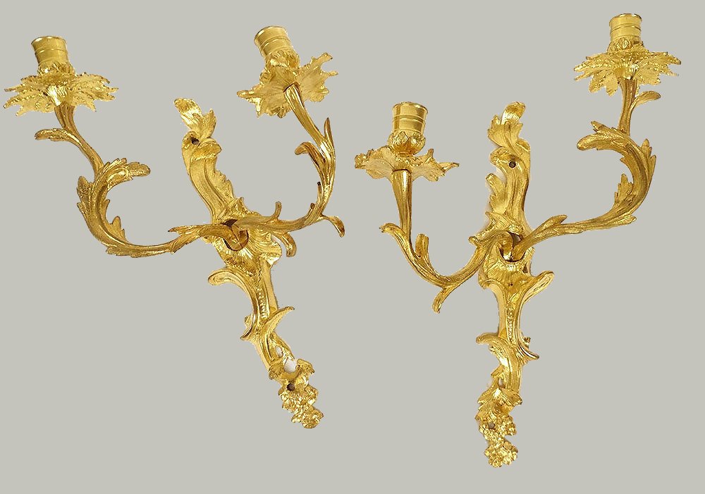 Pair Of Very Large Two-flame Wall Sconces; “c Couronné” Hallmarks, 1745–1749, Louis XV
