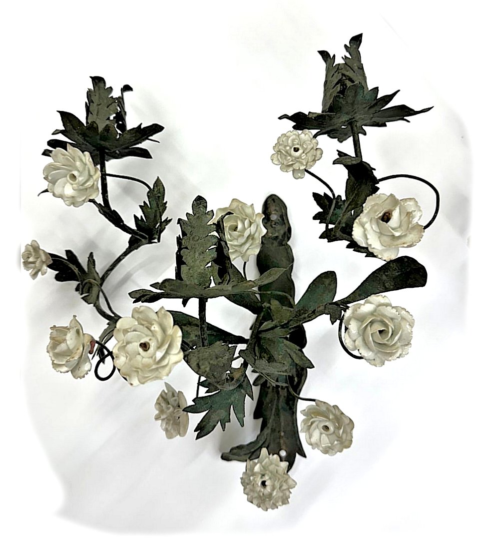 Louis XV Wall Sconces With White Meissen Porcelain Flowers, Circa 1750-photo-3