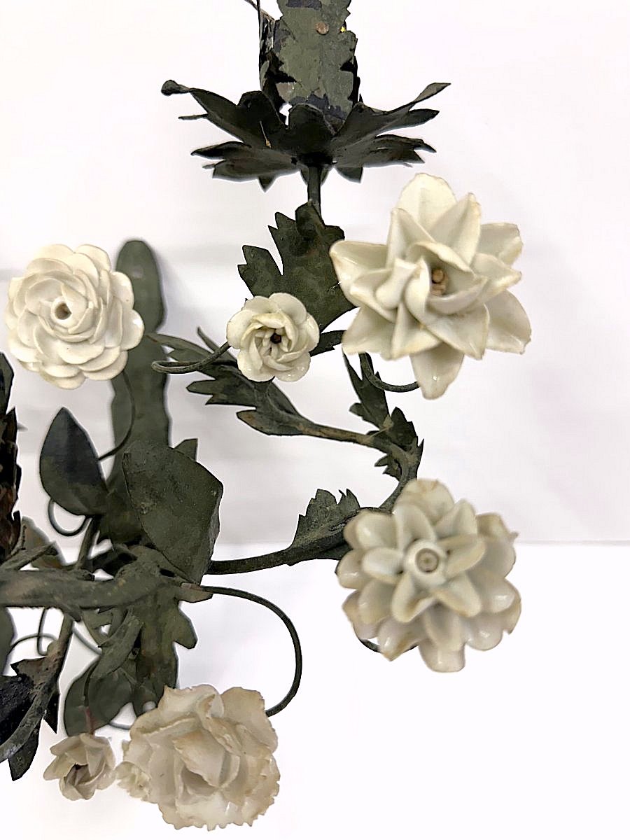 Louis XV Wall Sconces With White Meissen Porcelain Flowers, Circa 1750-photo-1
