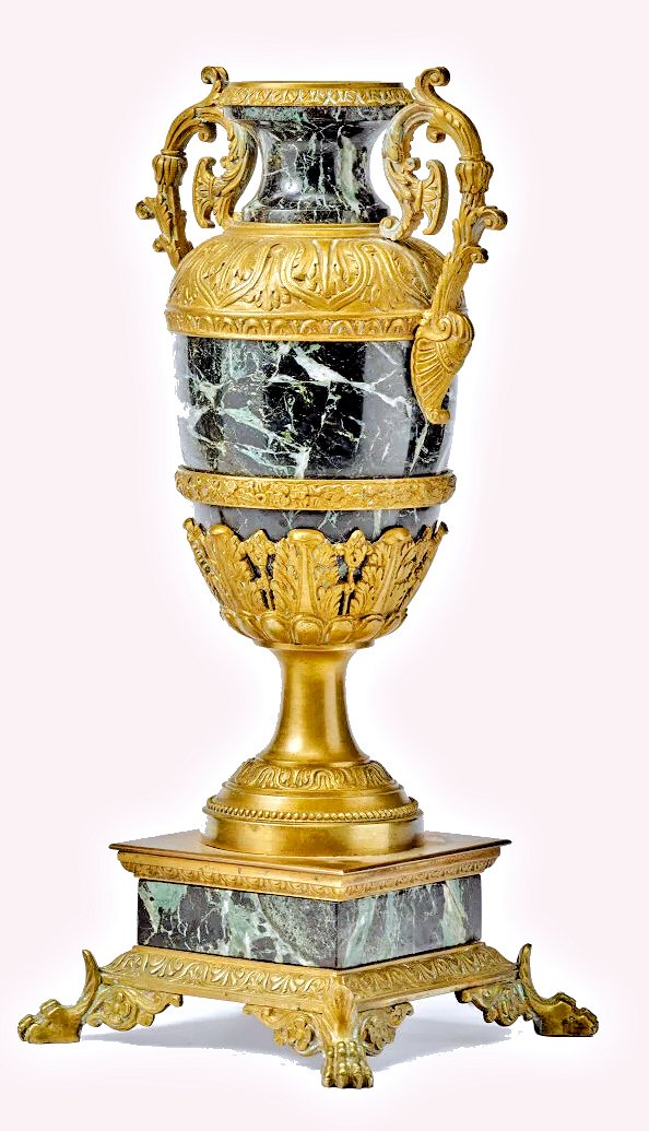 Vases Paire Russie Saint-Pétersbourg Milieu du XIXe siècle Marbre vert  monture en bronze doré-photo-3