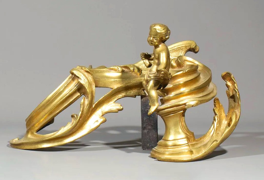 Chenets Puttos représentant Mercure et Fortuna Louis XV vers 1750 -photo-2