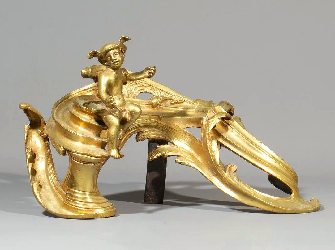 Chenets Puttos représentant Mercure et Fortuna Louis XV vers 1750 -photo-3