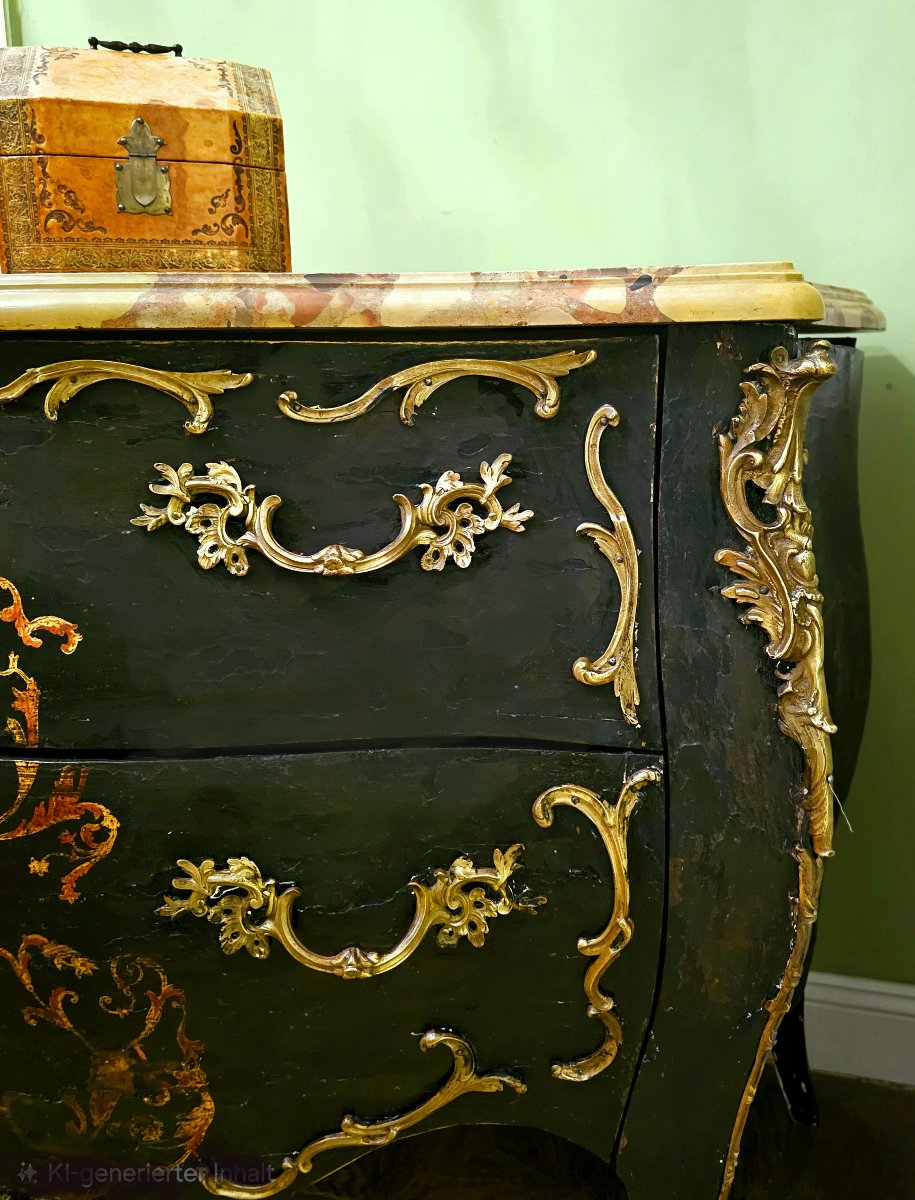 Louis XV Chest Of Drawers, Circa 1750; Black Lacquer With A Noble Coat Of Arms In A Cartouche-photo-1