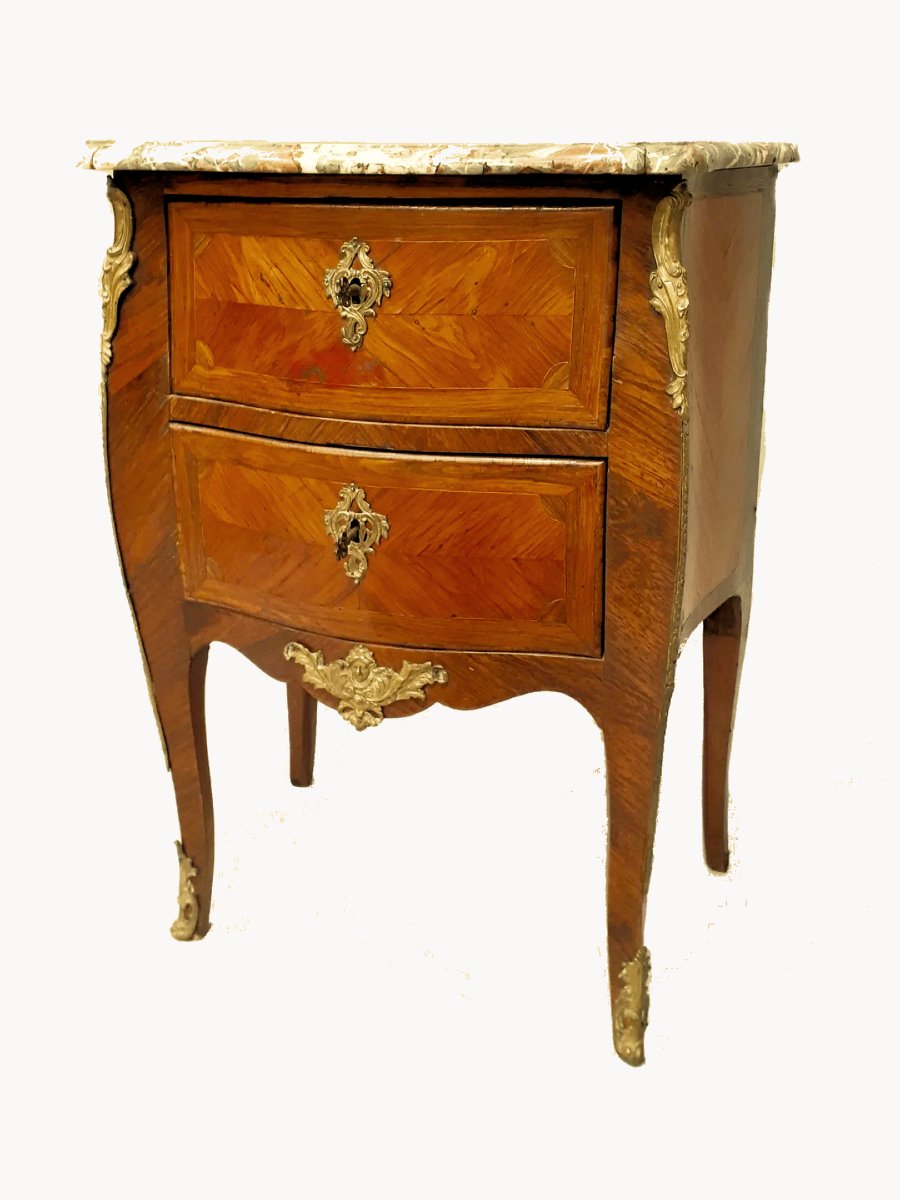 Commode Louis XV vers 1750   Placage de bois de rose et de palissandre, motif « papillon »-photo-3