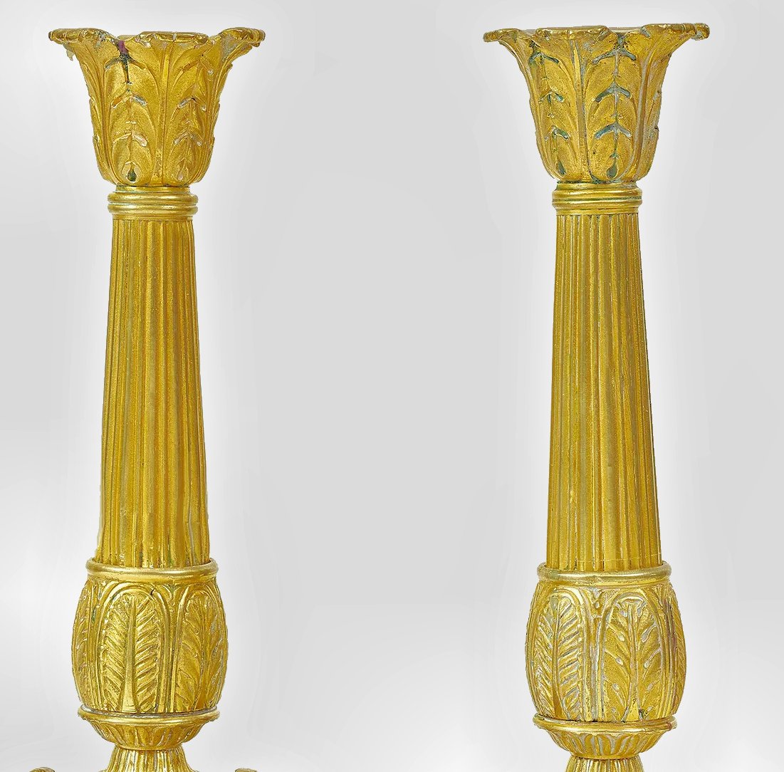 Bougeoirs Paire Empire vers 1810   H. 25 cm -photo-1