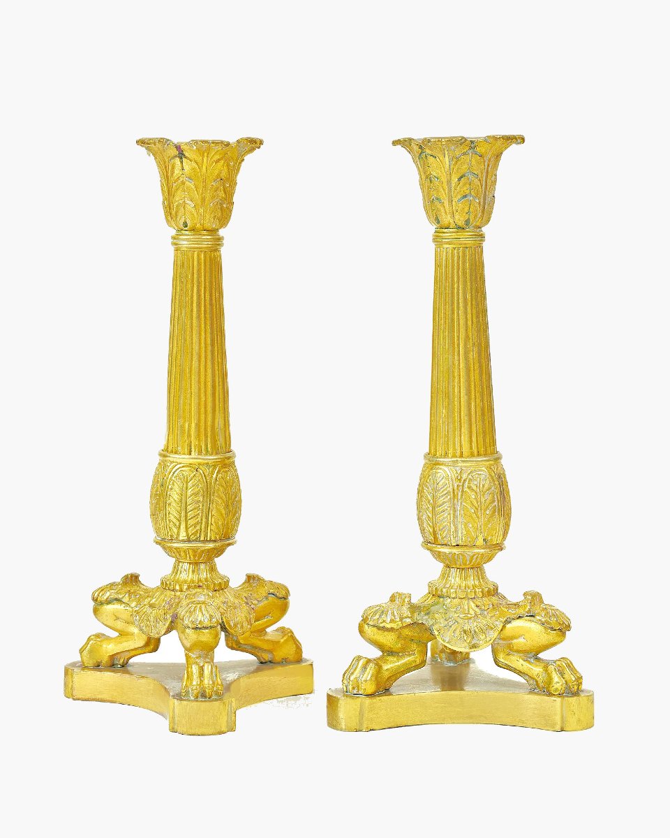 Bougeoirs Paire Empire vers 1810   H. 25 cm 
