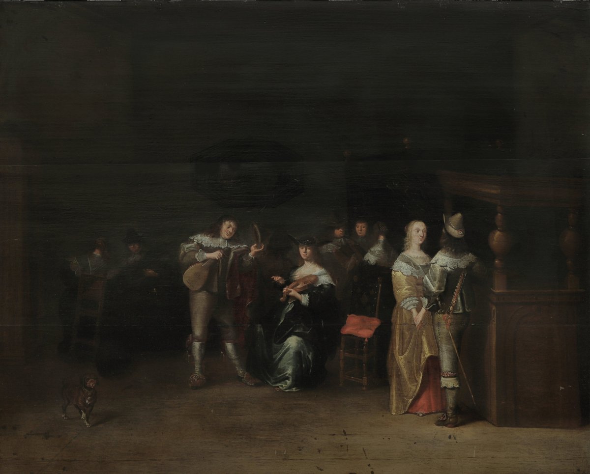Anthonie Palamedesz 1601-1673 The Dance Oil On Wood 48 X 65 Cm-photo-2