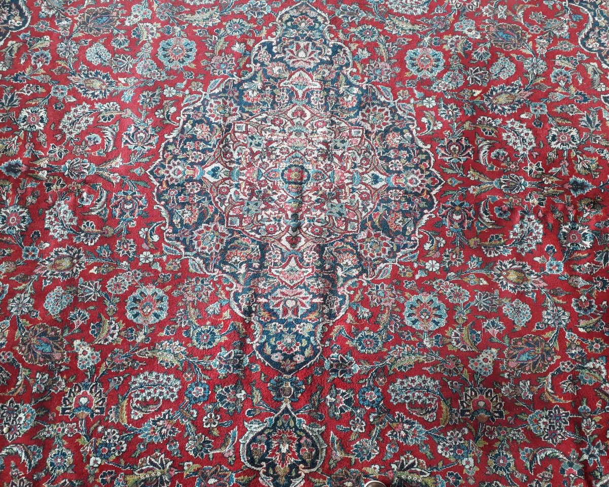 Tapis Kashan, Antique, Environ 60-70 Ans, Couleurs Des Plantes, 290 X 314 Cm-photo-3