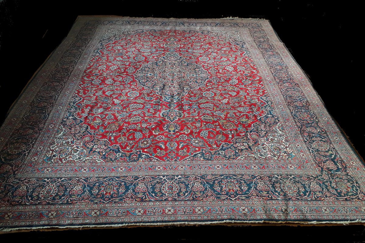 Tapis Kashan, Antique, Environ 60-70 Ans, Couleurs Des Plantes, 290 X 314 Cm