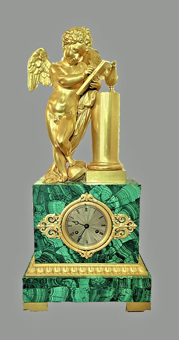 Large Rare Malachite Empire Clock 1820 Signed Lenoir - Ravrio Bronzier In Paris-photo-2