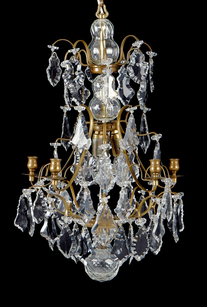 Lustre De Cristal Baroque Louis XIV Dernier Quart Du XIXe Siècle  électrifié  H. 65 Cm, D. 45 Cm 