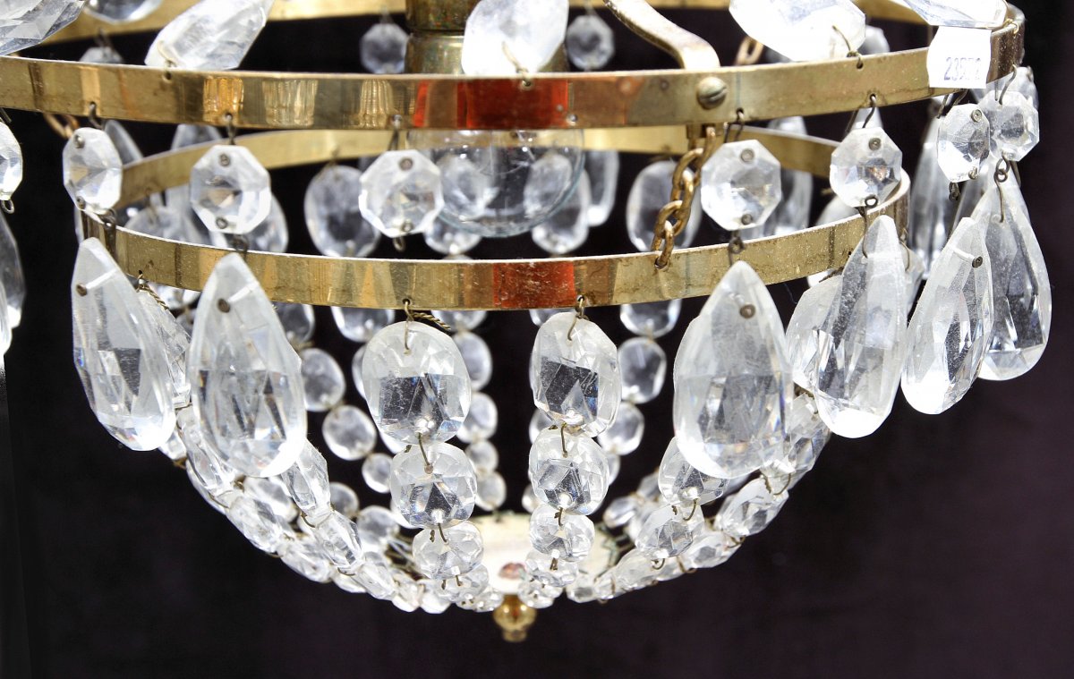 Crystal Chandelier Around 1900 H. 55 Cm Fine Chandelier With Rich Draperies Electrified.-photo-2