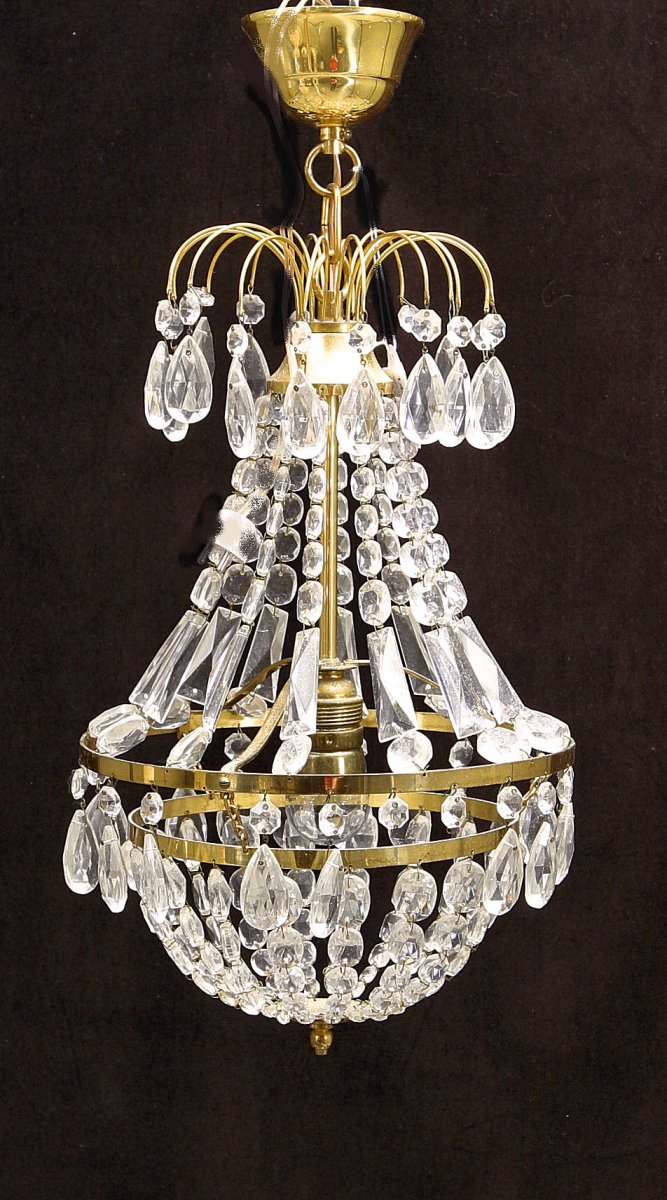 Crystal Chandelier Around 1900 H. 55 Cm Fine Chandelier With Rich Draperies Electrified.