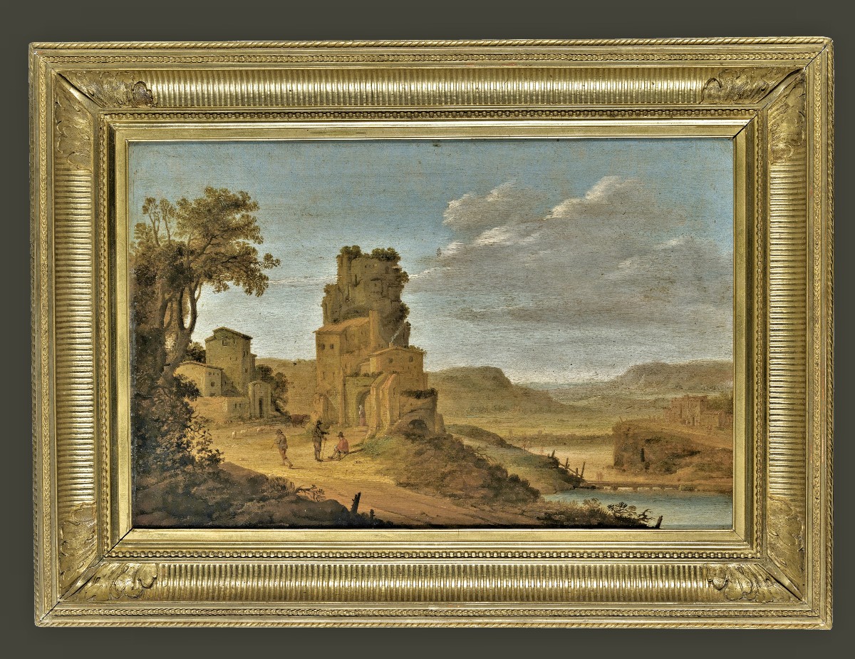 Dirck Verhaert Haarlem 1610- Leyde 1675     Large Paysage Fluvial    Huile Sur Bois 