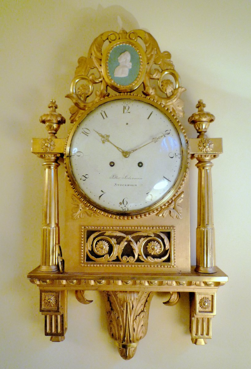 Cartel Sweden Louis XVI Circa 1780 Signed On The Dial Petter Söderman Stockholm H. 85 Cm