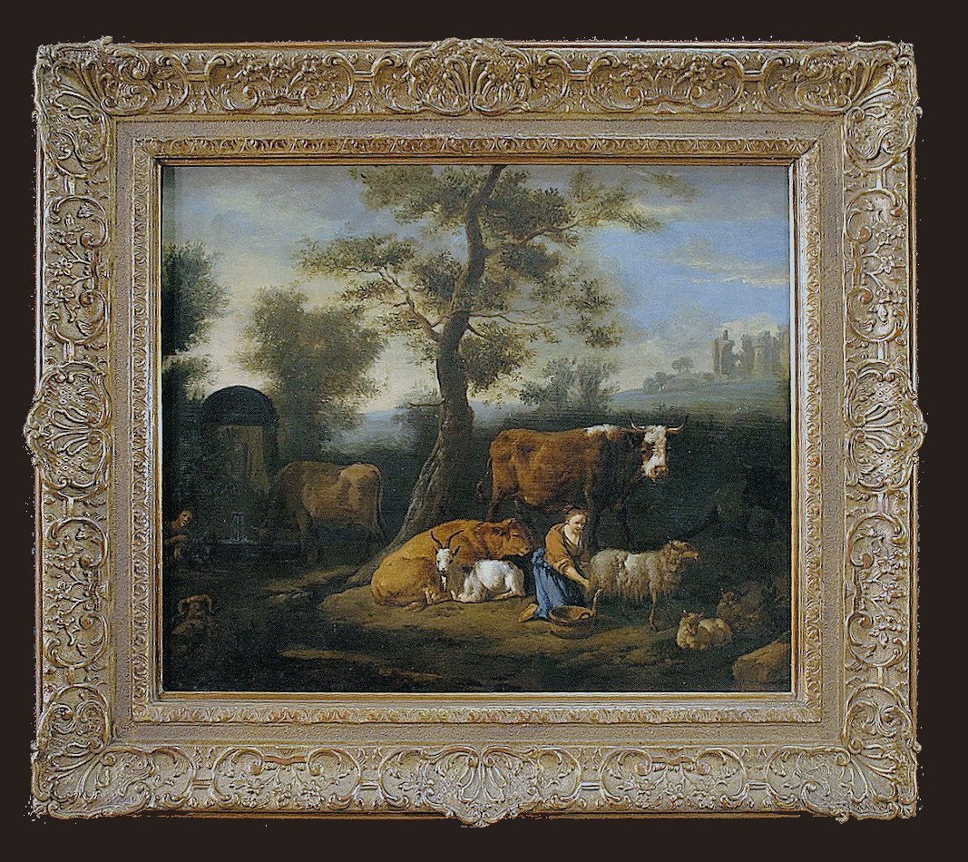 Dirck van Bergen 1645-1690  Pastorale  Huile sur panneau  - Provenance : Commerce de l'art D. Katz, Dieren, 1930    