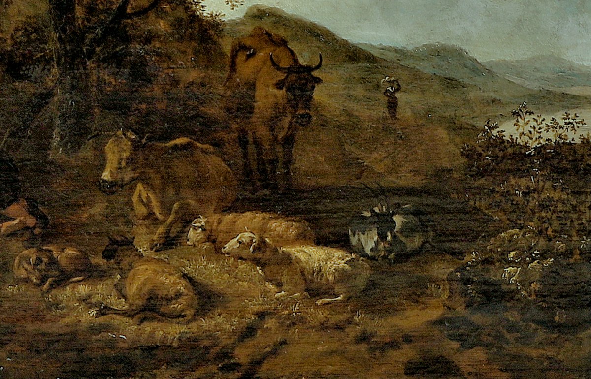 Hendrick Mommers 1623-1693 Pastoral Landscape With Shepherds Oil On Panel-photo-4