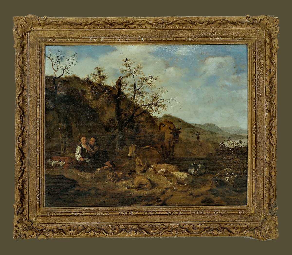 Hendrick Mommers 1623-1693     Pastorale Paysage Avec Des Bergers   Huile Sur Panneau