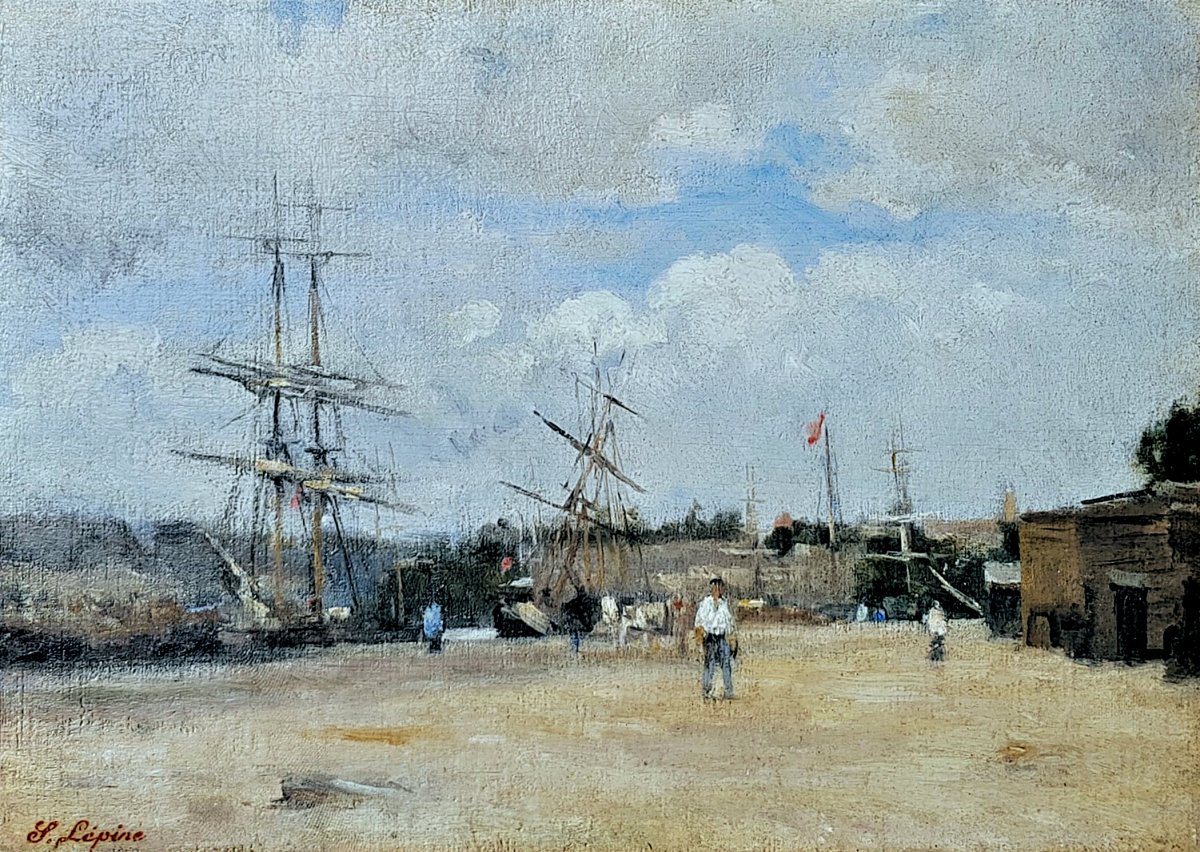 Stanislas Lépine (1835-1892)     Le Port De Rouen     Huile Sur Toile (sur Tableau Noir)     22-photo-2