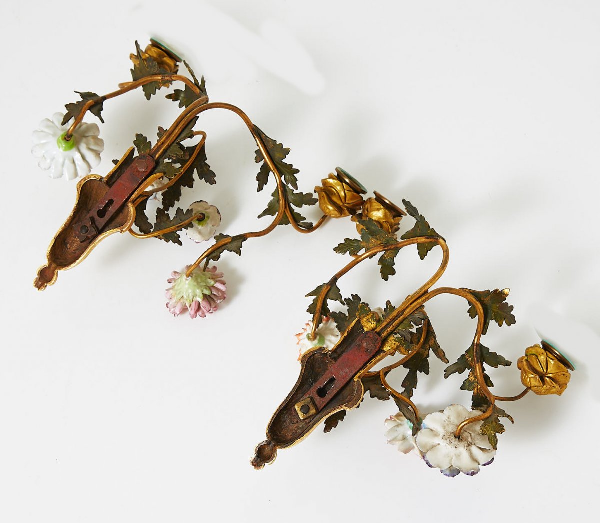 Haute Fin Deux Bras Pair Of Wall Lights France Transition Flowers In Meissen Porcelain Around 1765-photo-1