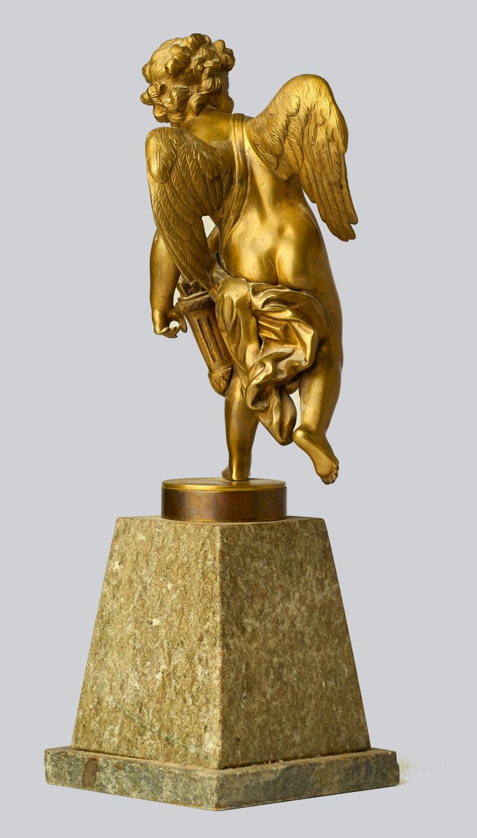 Amor Empire Vers 1825  Bronze Patiné Sur Socle De Marbre  H. 50 Cm -photo-2