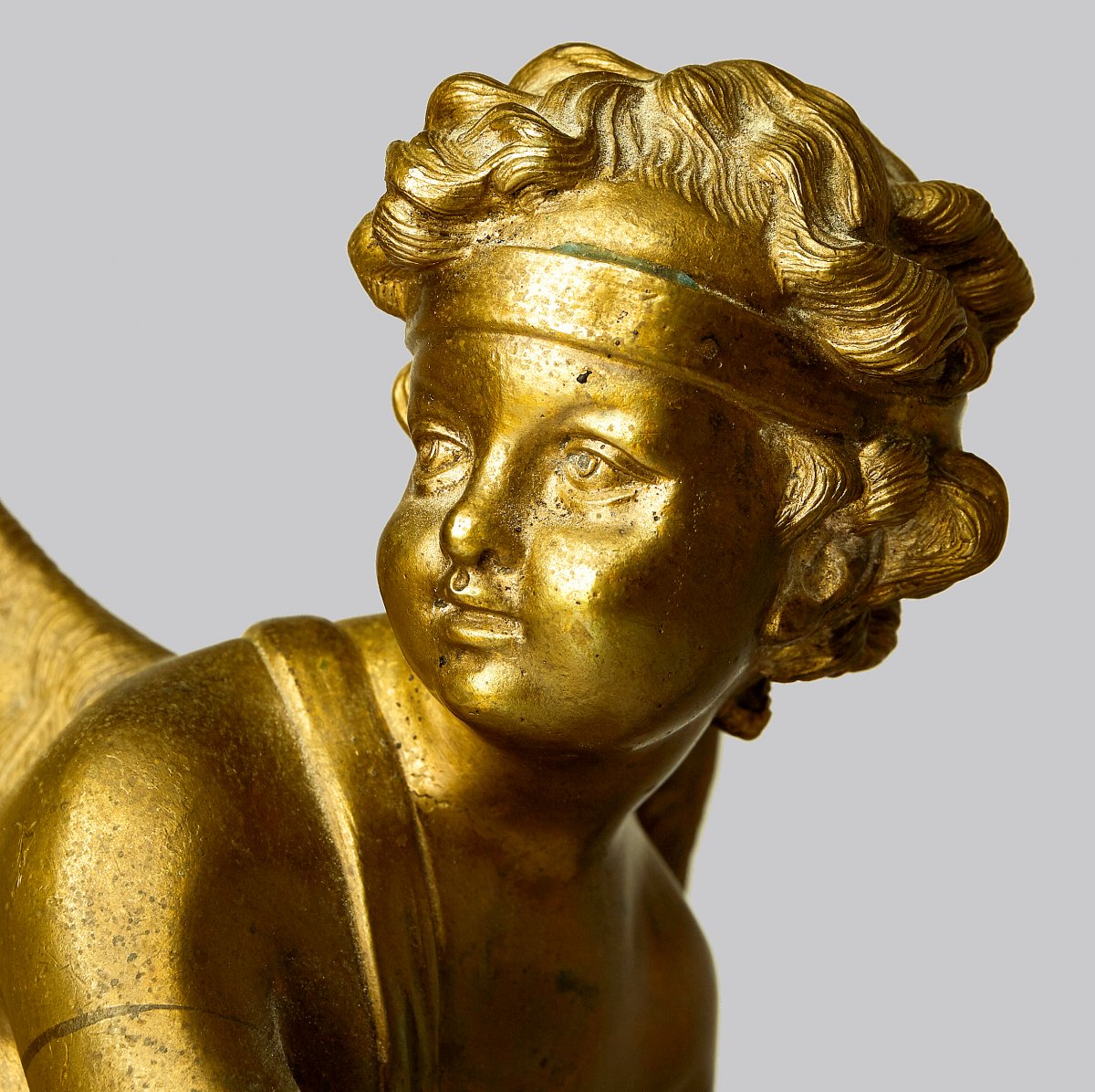 Amor Empire Vers 1825  Bronze Patiné Sur Socle De Marbre  H. 50 Cm -photo-3