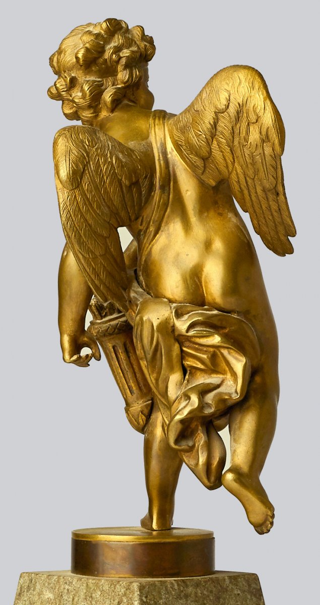 Amor Empire Vers 1825  Bronze Patiné Sur Socle De Marbre  H. 50 Cm -photo-1