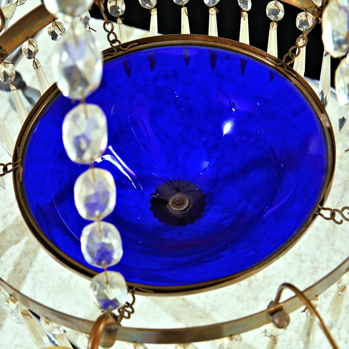 Empire Chandelier Cobalt Glass 19th Century H. 65 Cm, D. 45 Cm -photo-4