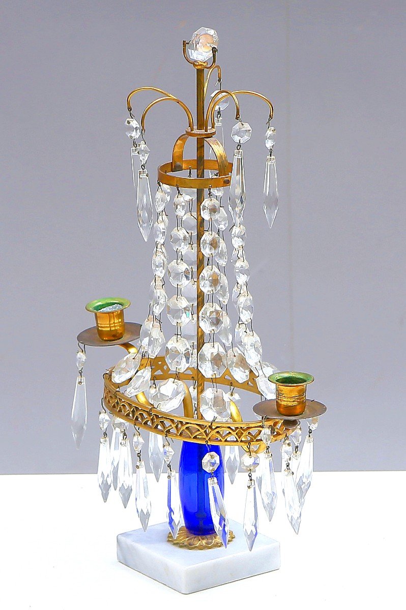 Candelabra Tree In Cobalt Blue Glass Sweden Louis XVI 19th Century H. 37 Cm-photo-2