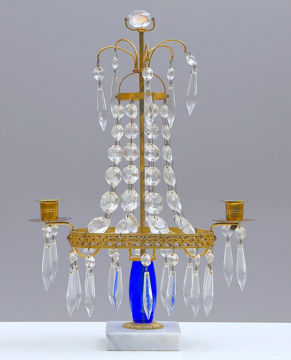 Candelabra Tree In Cobalt Blue Glass Sweden Louis XVI 19th Century H. 37 Cm