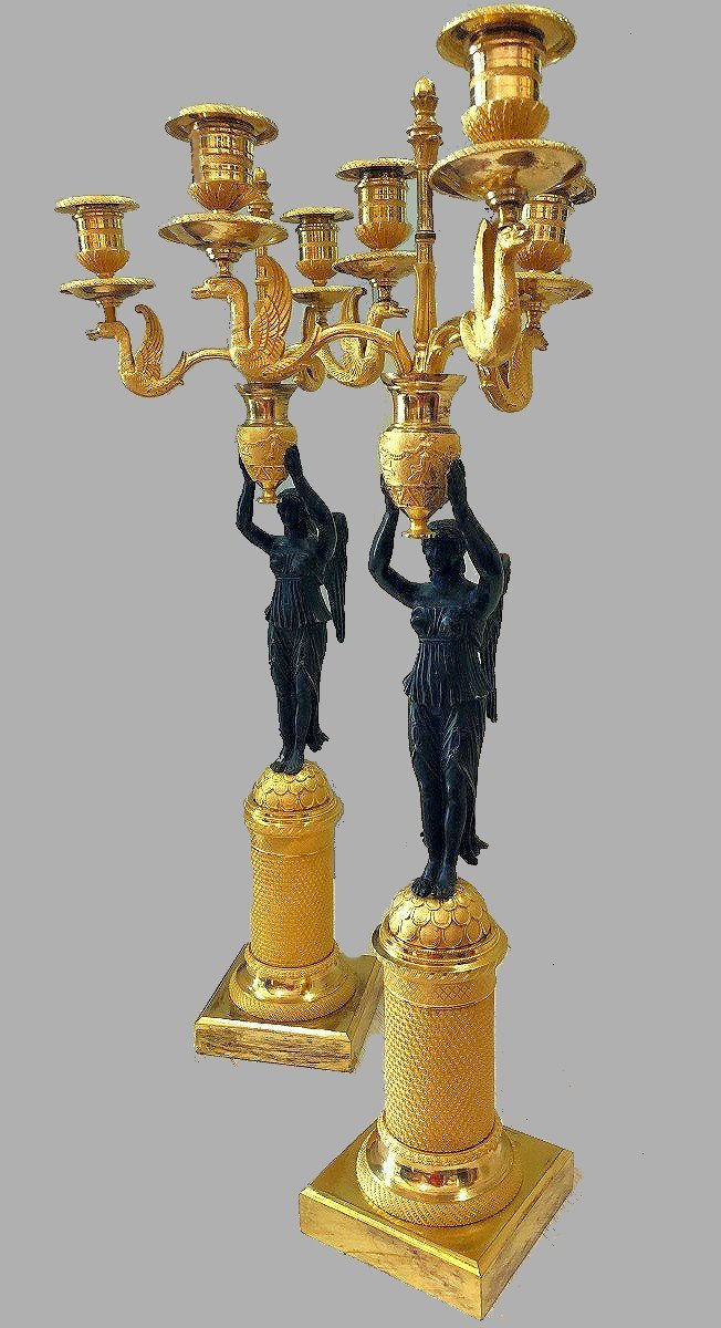 Empire Candelabra Circa 1810 Nike Goddess Of Victory Victoria H. 59 Cm-photo-3