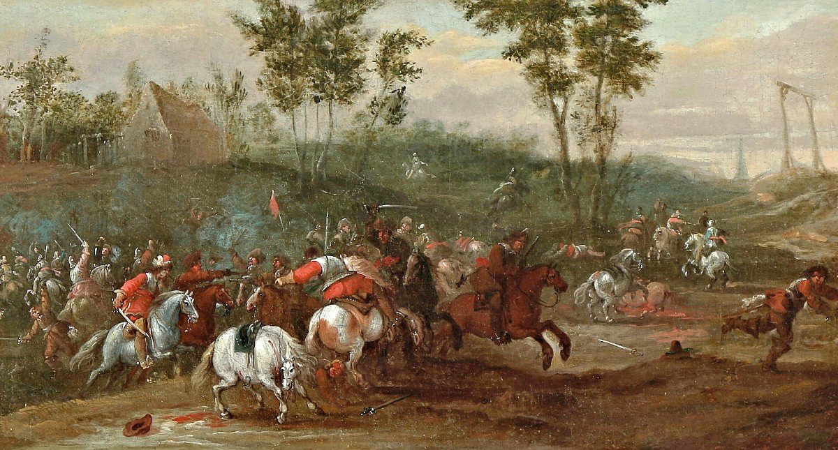 Pieter Meulener 1602-1654  Scène De Combat  Huile Sur panneau Monogrammé et daté-photo-3