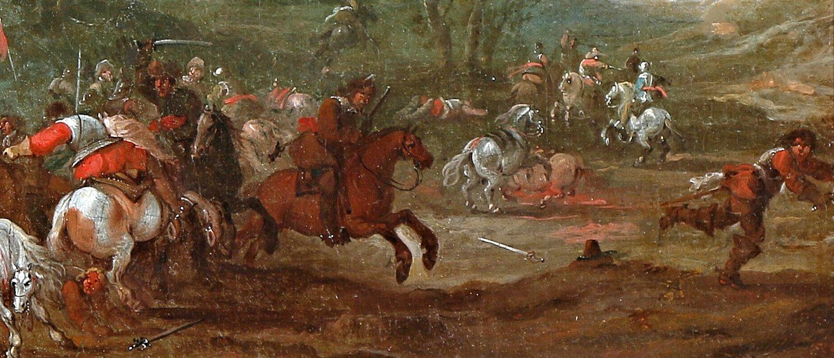 Pieter Meulener 1602-1654  Scène De Combat  Huile Sur panneau Monogrammé et daté-photo-4