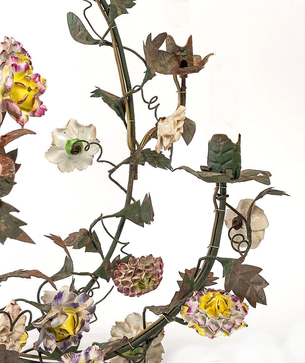 Superb Louis XV Chandelier Around 1760 Flowers In Meissen Porcelain Around 1750-photo-2