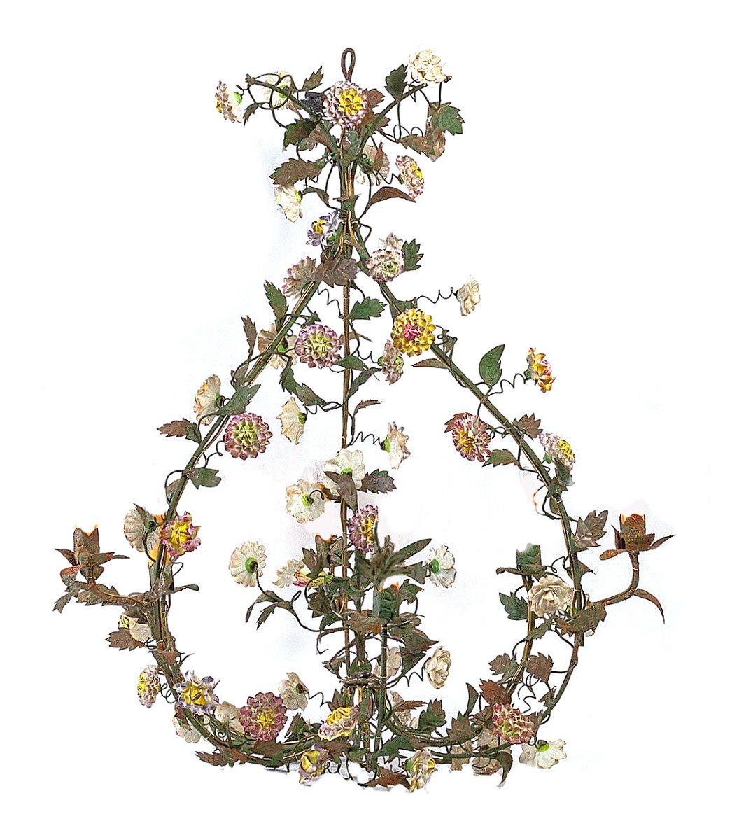 Superb Louis XV Chandelier Around 1760 Flowers In Meissen Porcelain Around 1750