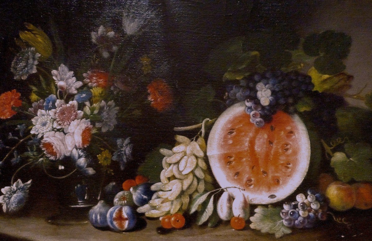 Giovanni Battista Ruoppolo 1629-1693 Attr. Large Still Life With Watermelon-photo-3