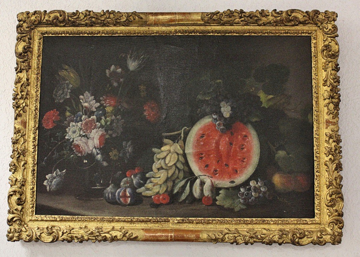 Giovanni Battista Ruoppolo 1629-1693 Attr. Large Still Life With Watermelon