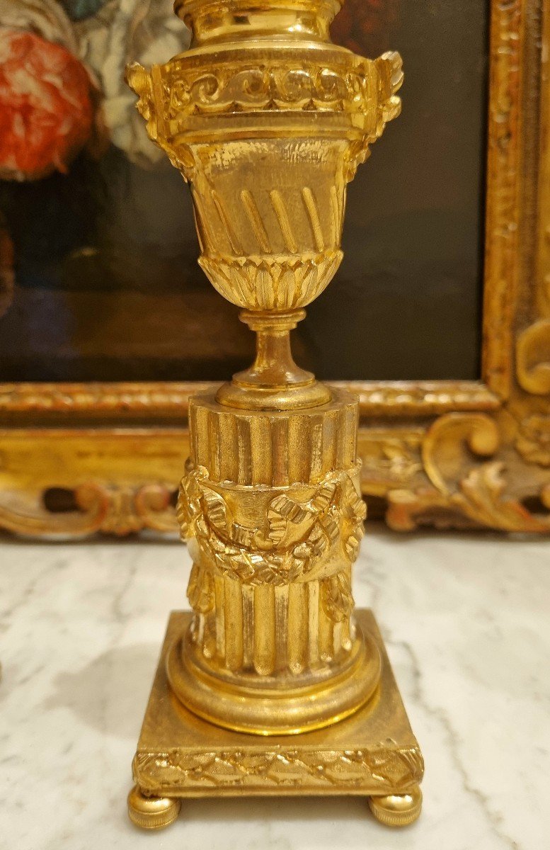 Cassolettes Candlesticks Pair Louis XVI Circa 1780 H. 22 Cm Original Gilding-photo-2