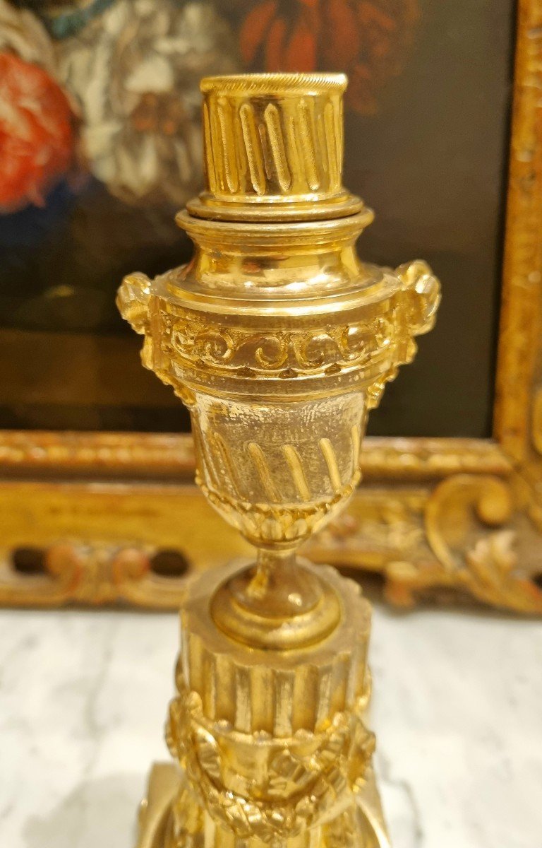 Cassolettes Candlesticks Pair Louis XVI Circa 1780 H. 22 Cm Original Gilding-photo-3