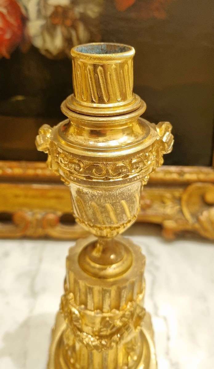 Cassolettes Candlesticks Pair Louis XVI Circa 1780 H. 22 Cm Original Gilding-photo-4