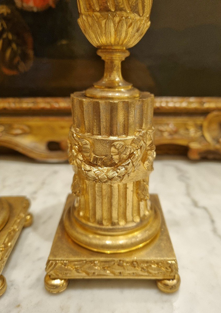 Cassolettes Candlesticks Pair Louis XVI Circa 1780 H. 22 Cm Original Gilding-photo-1