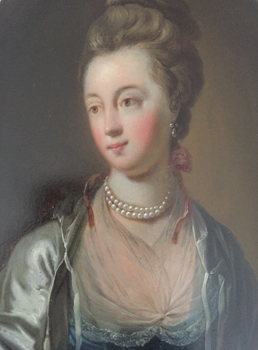 Jean-baptiste Henri Deshays De Colleville 1729-1765   Portrait De Dame   Huile Sur Cuivre -photo-3