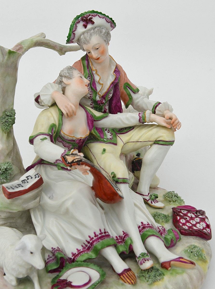 Groupe De Bergers Ludwigsburg Porcelaine Modèle Johann Christoph Haselmeyer Attribué Vers 1770-photo-4