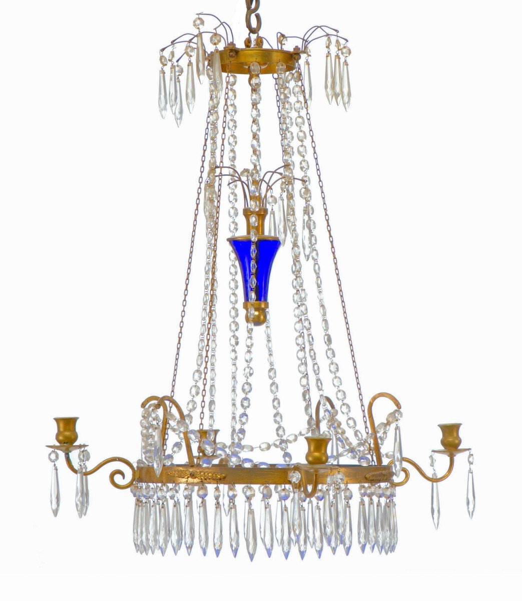 Louis XVI Cobalt Blue Glass Crystal Russian Chandelier 19th Century. H. 67 Cm, D. 57 Cm-photo-2