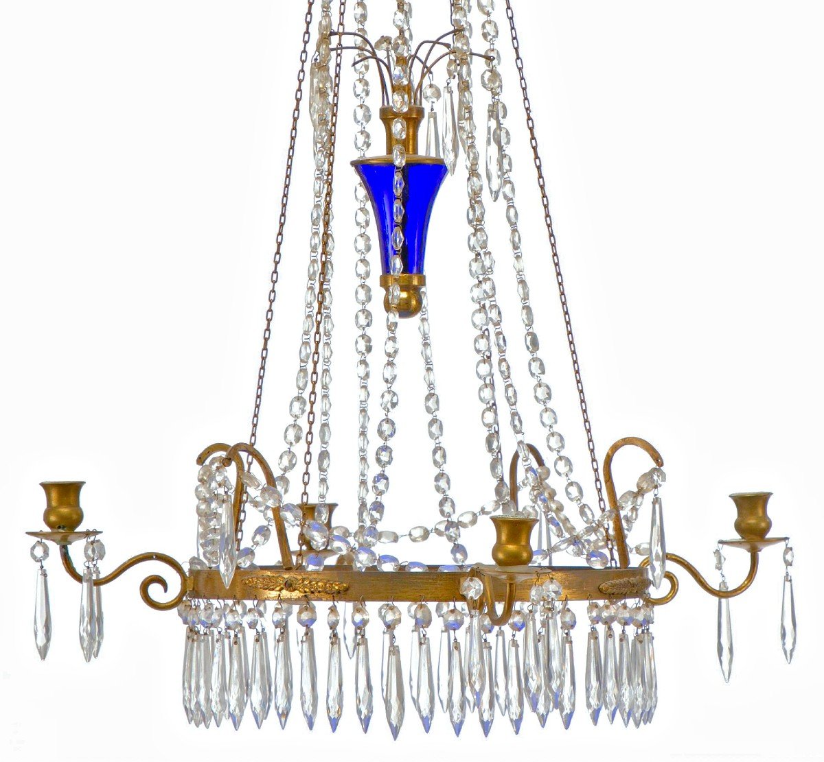 Louis XVI Cobalt Blue Glass Crystal Russian Chandelier 19th Century. H. 67 Cm, D. 57 Cm-photo-4