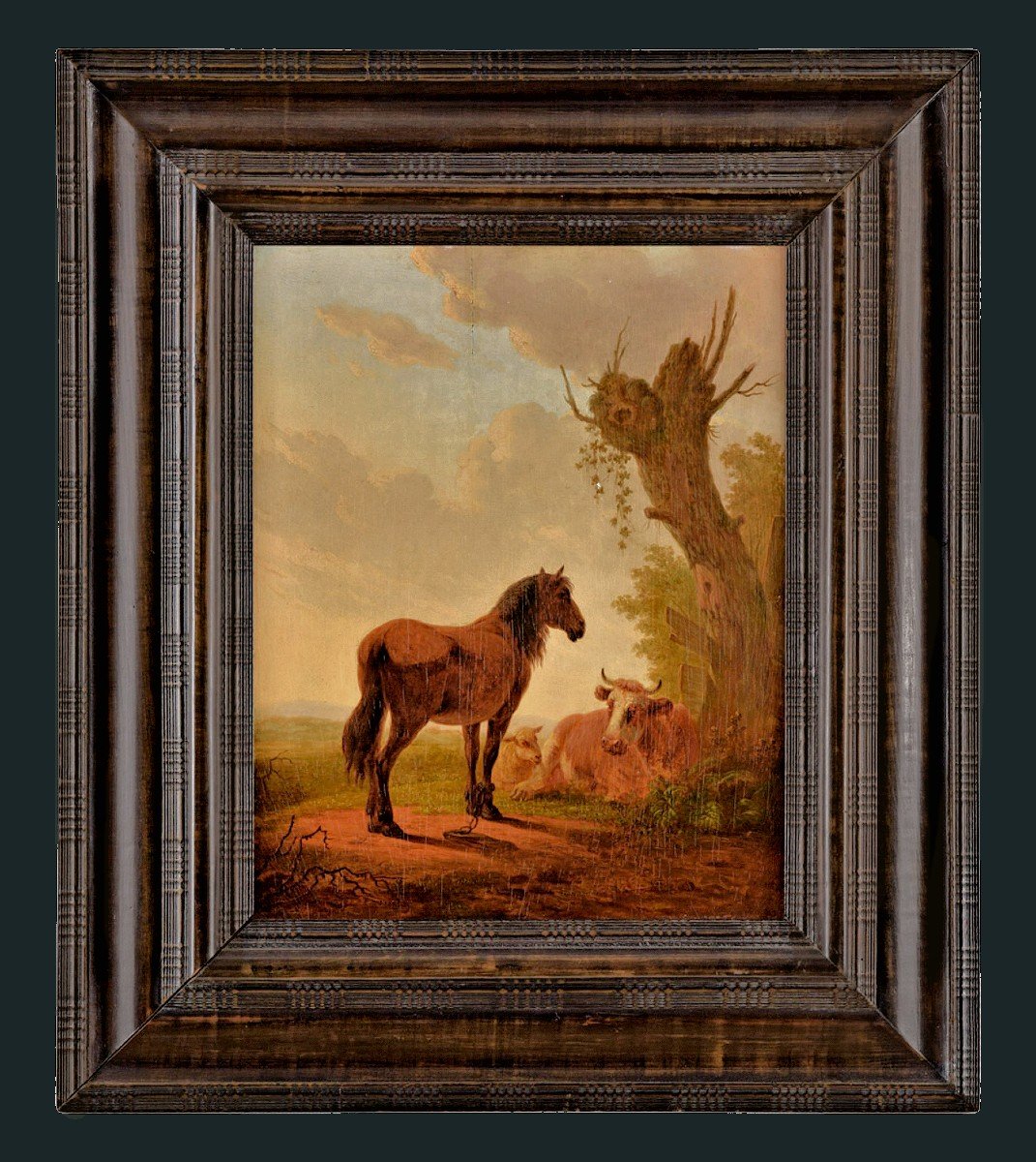 Jacob Van Stry  Strij 1756 Dordrecht - 1815 Dordrecht  Paysage De Prairie Avec étalon  Signé  
