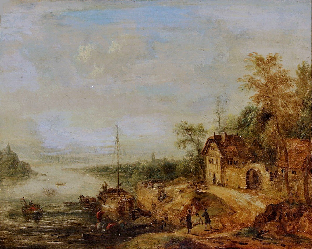 Christian Georg Schütz 1718-1791 Ideal Rhenish Landscape Oil On Copper 20.5 X 25 Cm