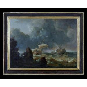 Ludolf Backhuizen (backhuysen) 1630-1708 Attr. Marine Stormy Coastal Landscape