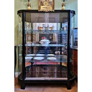 Vitrine Art Déco Vers 1930  Laque Noire Avec Miroir à l'Arrière