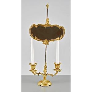 18th/19th Century Screen Lamp. H. 53 Cm Gilded Bronze